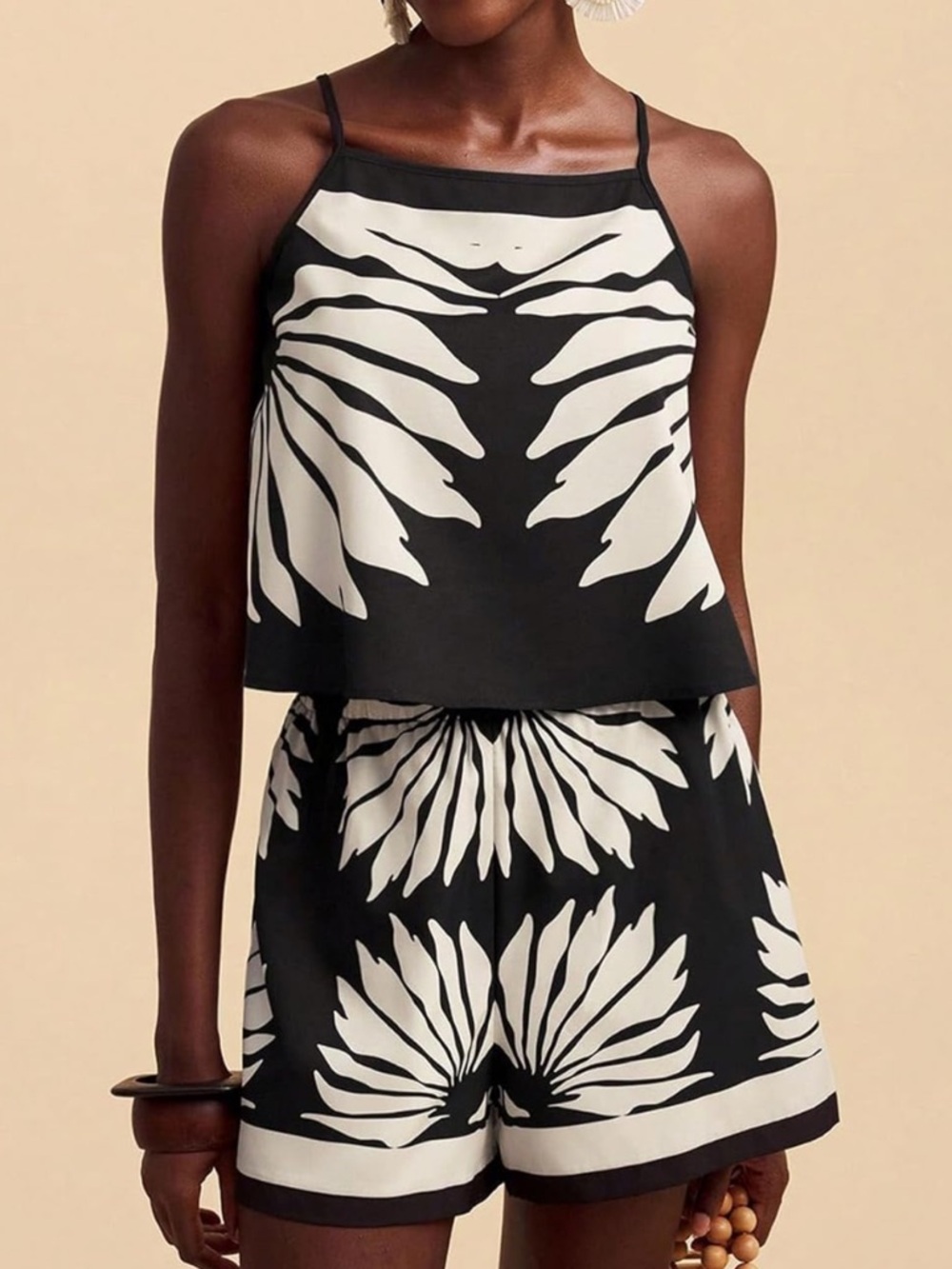 Black & White Floral Print Two-Piece Set- XS